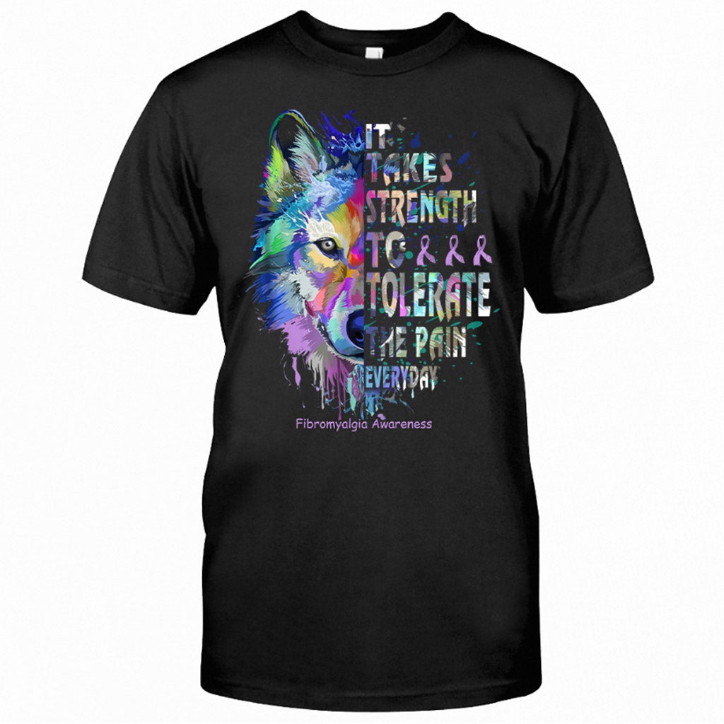 It Takes Strength Purple Wolf - Fibromyalgia Awareness T-shirt and Hoodie 112021