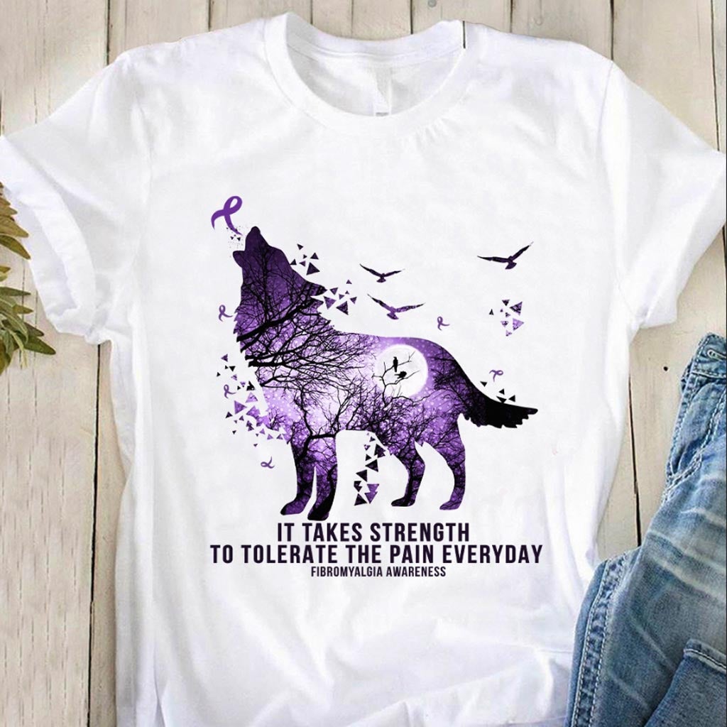 It Takes Strength Purple Wolf - Fibromyalgia Awareness T-shirt and Hoodie 112021