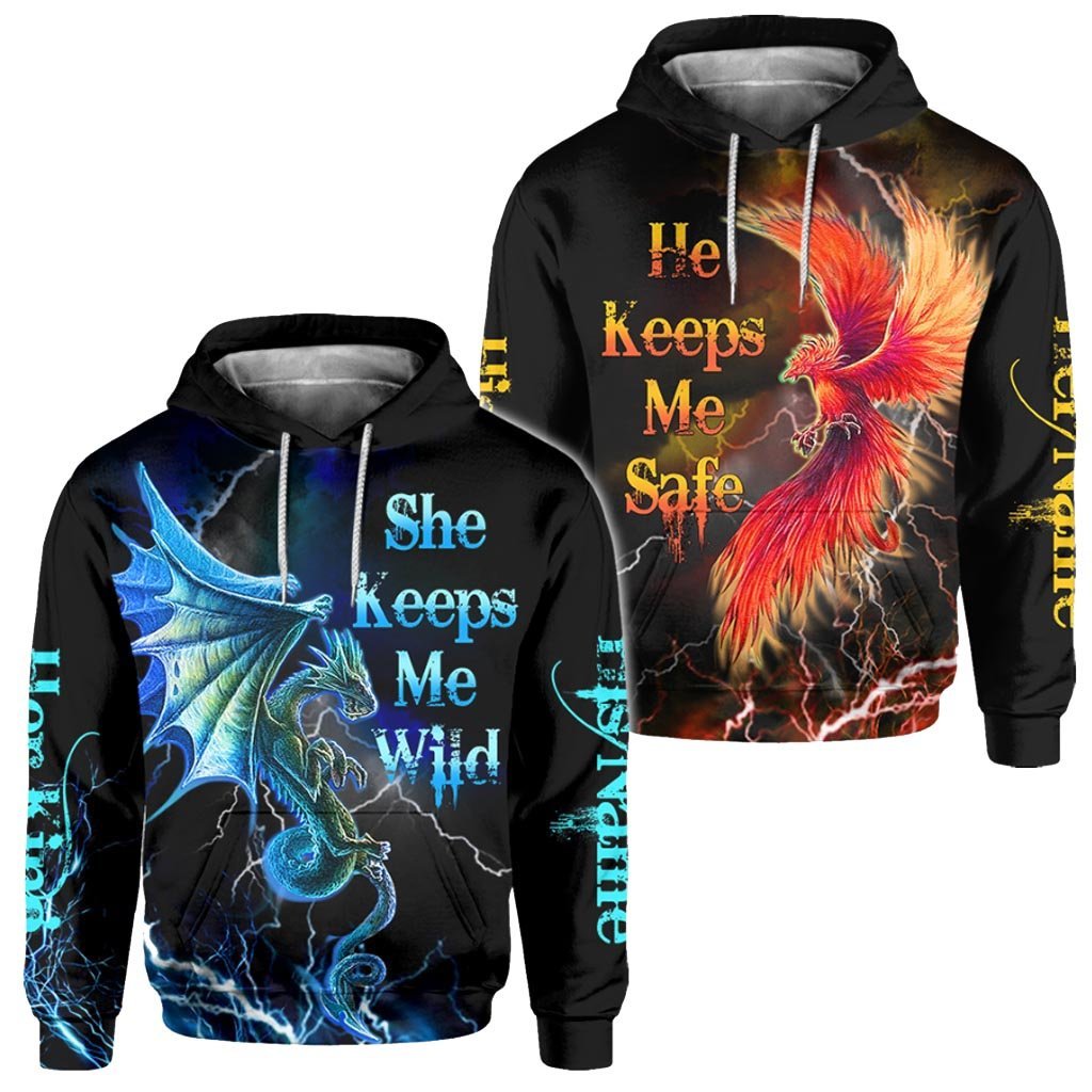 His Queen Her King - Couple Personalized Dragon All Over T-shirt and Hoodie