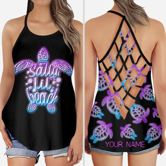 Salty Lil Beach - Personalized Turtle Cross Tank Top