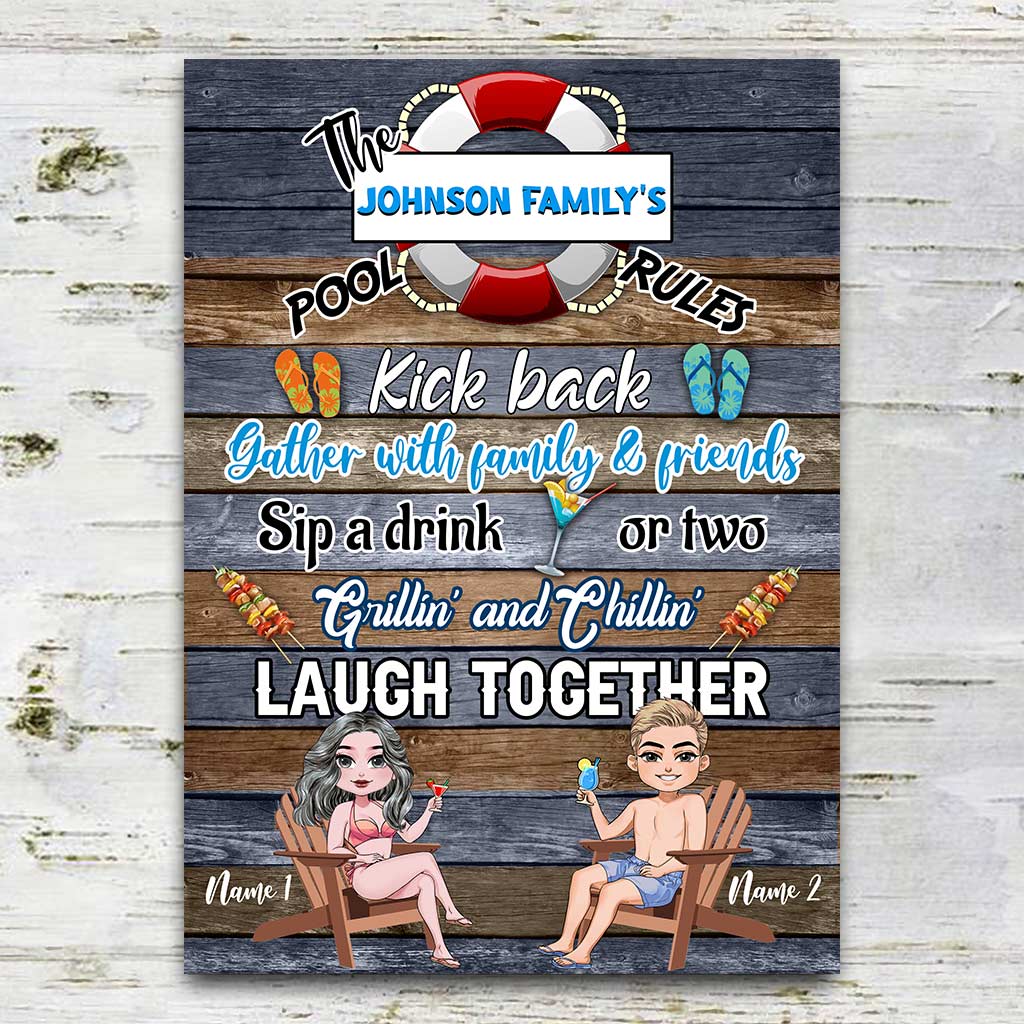 Pool Rules Swim Or Float - Personalized Backyard Rectangle Metal Sign