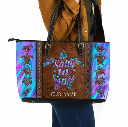 Salty Lil' Beach - Turtle Personalized Leather Tote Bag