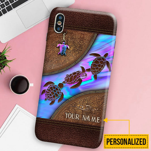 Salty Lil' Beach - Turtle Personalized Leather Pattern Print Phone Case