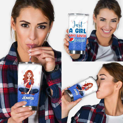 Just A Girl Who Loves Soft Drink - Personalized Blue Soft Drink Tumbler