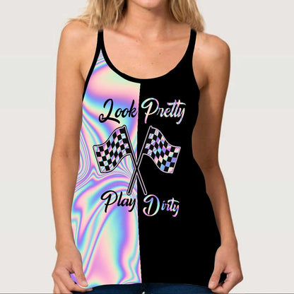 Look Pretty Play Dirty  - Racing Cross Tank Top