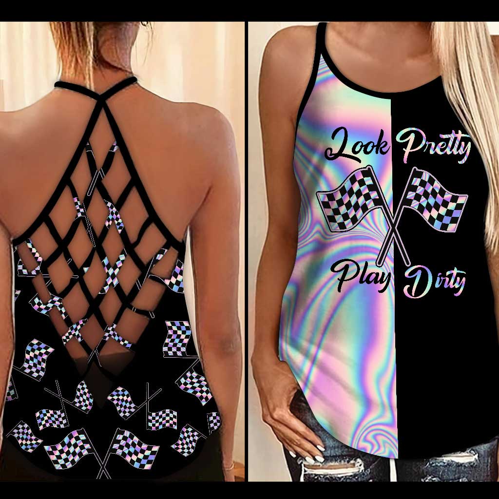 Look Pretty Play Dirty  - Racing Cross Tank Top