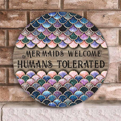 Mermaid Welcome Round Wood Sign