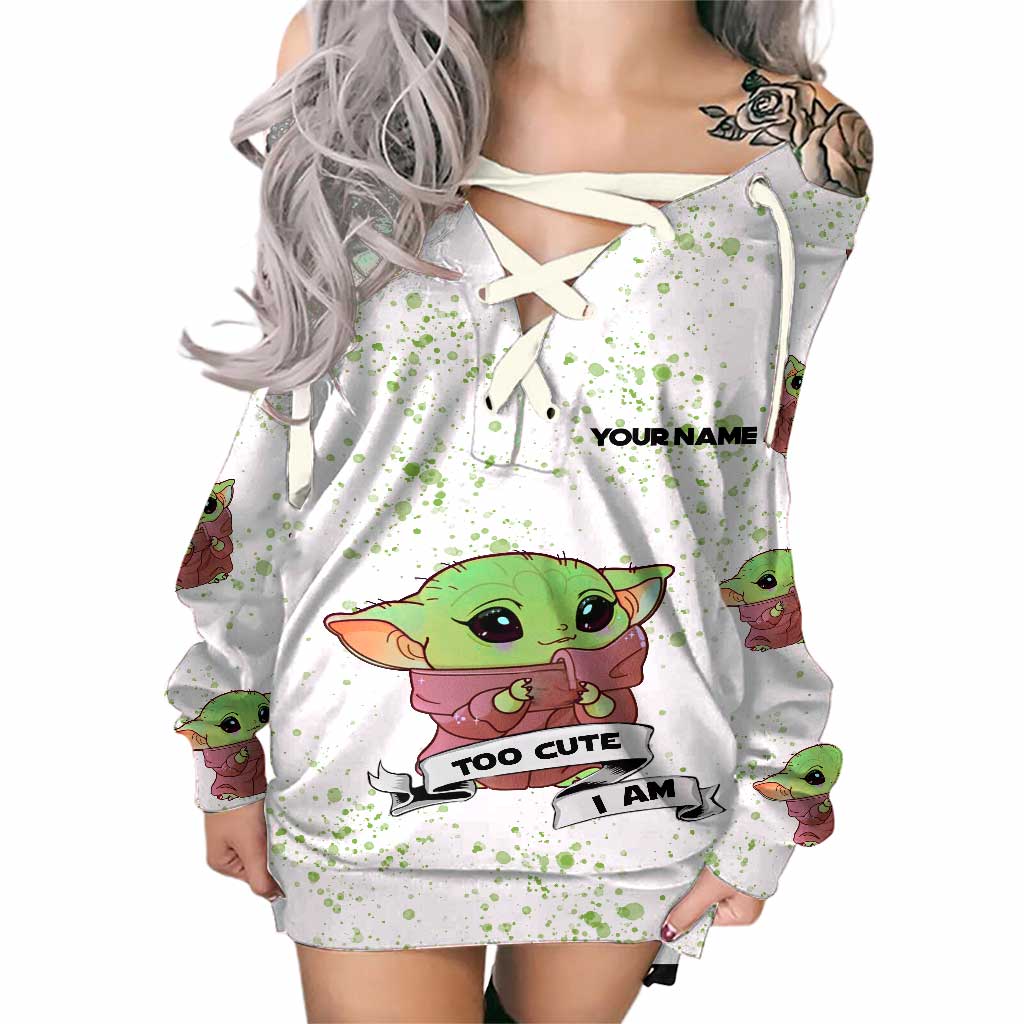 Too Cute I Am - Personalized The Force Off Shoulder Long Sleeve Dress