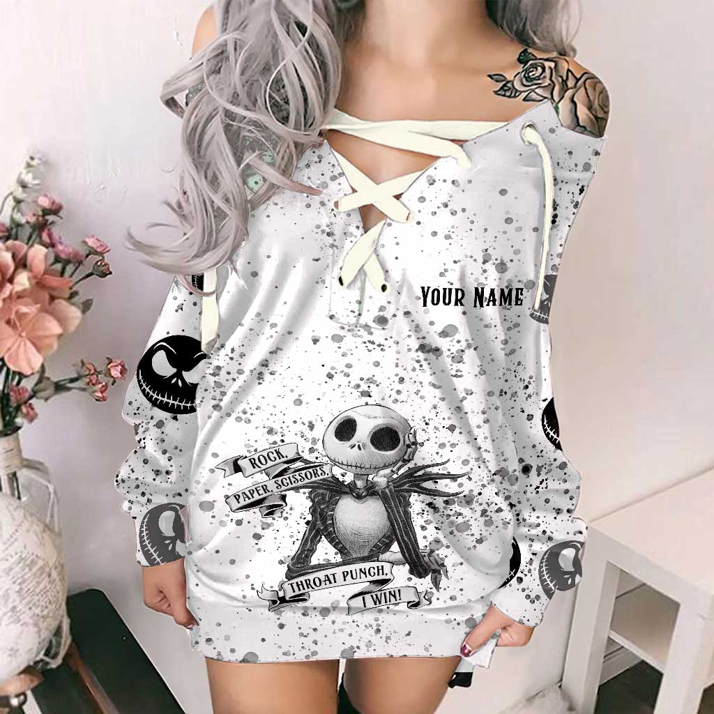 Rock Paper Scissors - Personalized Nightmare Off Shoulder Long Sleeve Dress