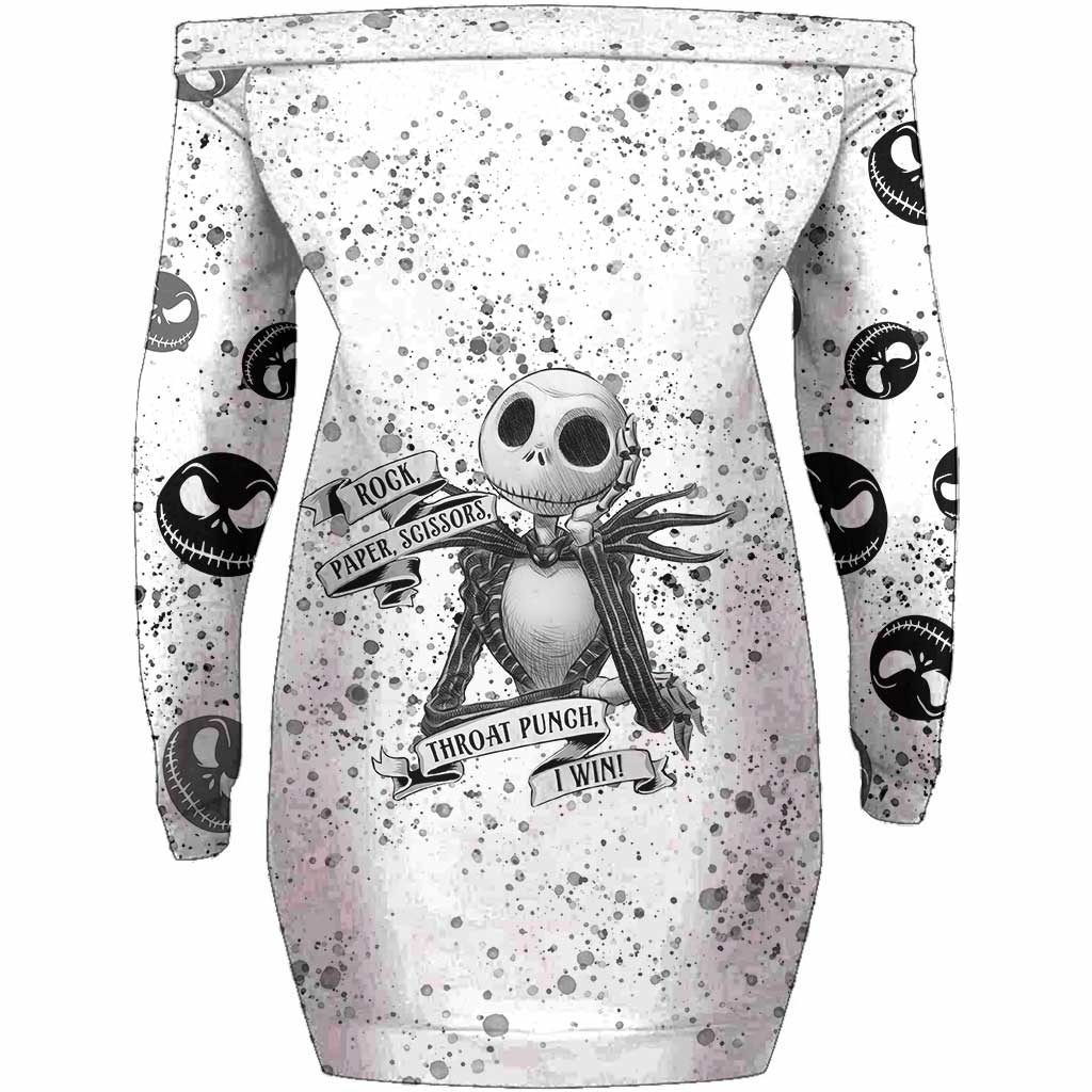 Rock Paper Scissors - Personalized Nightmare Off Shoulder Long Sleeve Dress