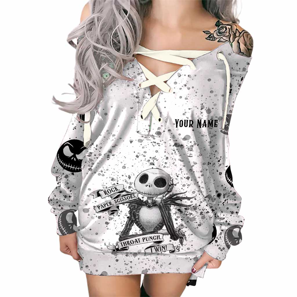 Rock Paper Scissors - Personalized Nightmare Off Shoulder Long Sleeve Dress