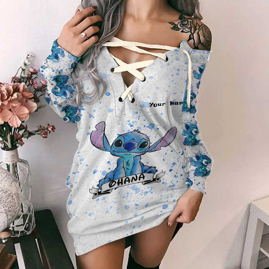 Ohana - Personalized Ohana Off Shoulder Long Sleeve Dress