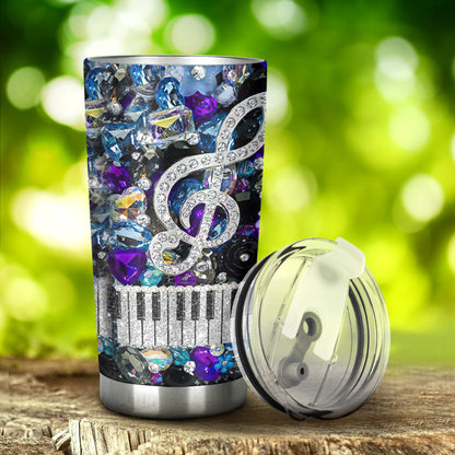 Music Lovers Rhinestone Pattern Print Piano Tumbler 0622