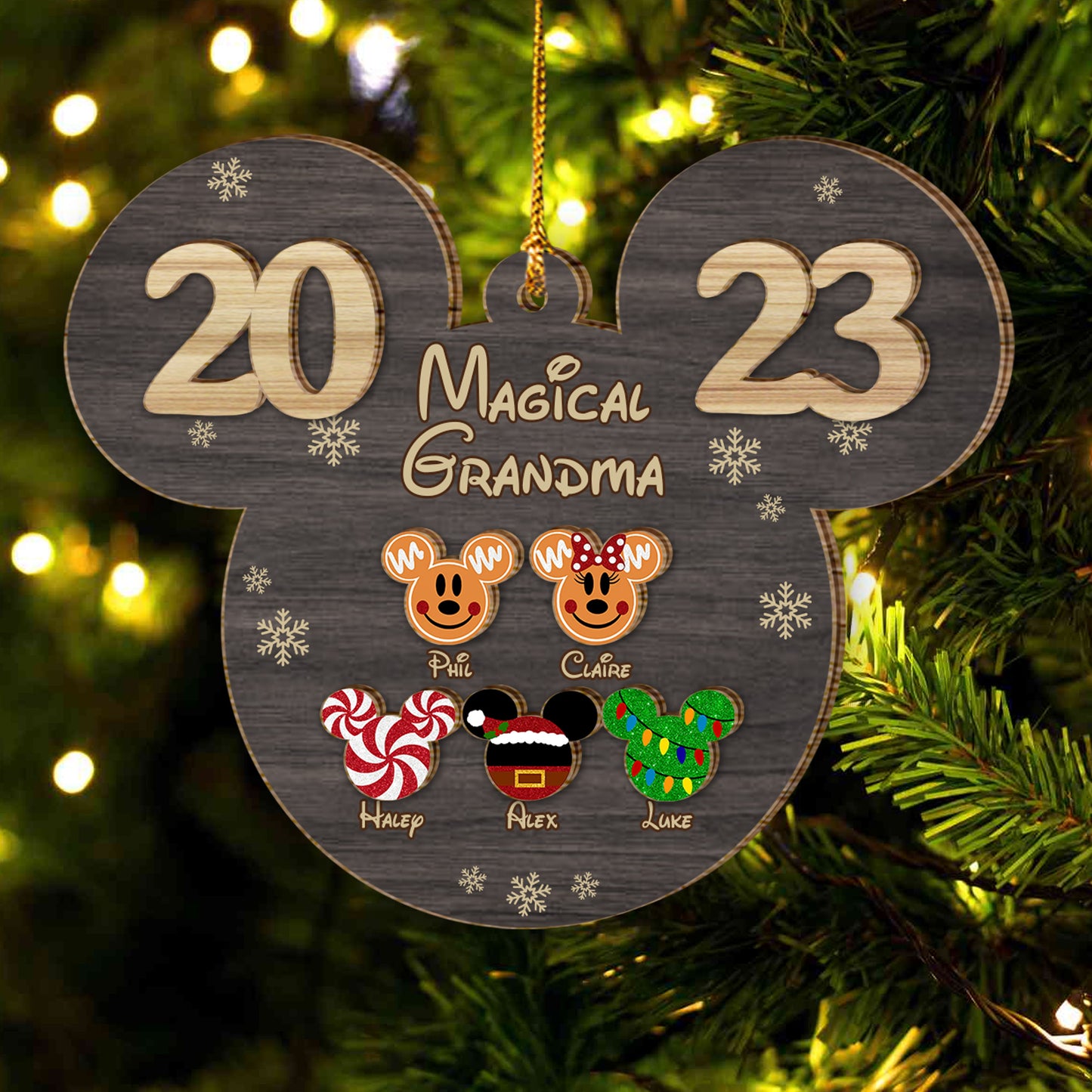 Magical Grandma Mouse Ears - Personalized Grandma 2 Layered Piece Ornament