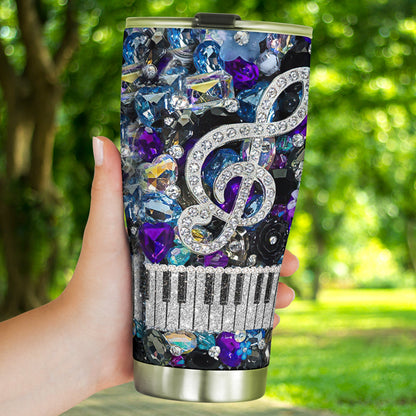 Music Lovers Rhinestone Pattern Print Piano Tumbler 0622