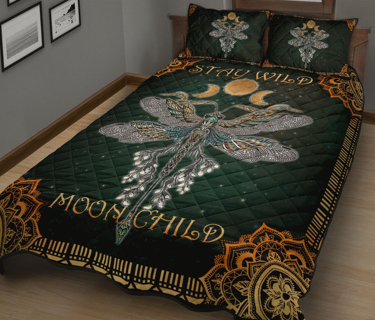 Stay Wild Moon Child Dragonfly  Quilt Set 0622