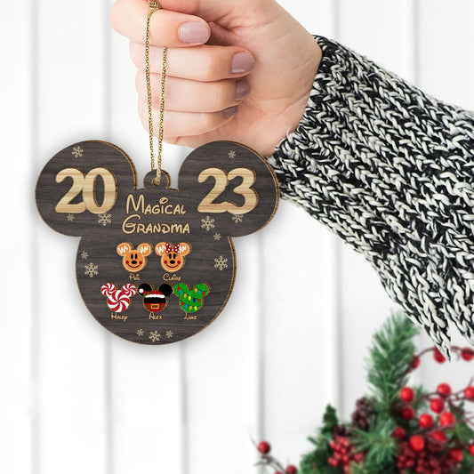 Magical Grandma Mouse Ears - Personalized Grandma 2 Layered Piece Ornament