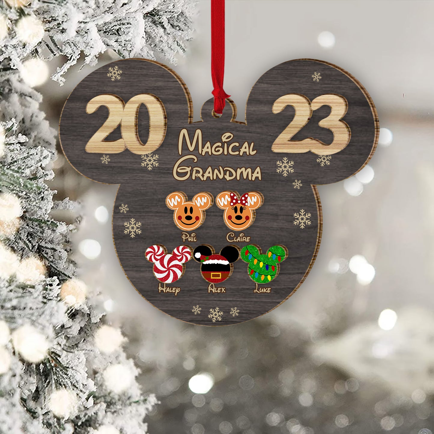 Magical Grandma Mouse Ears - Personalized Grandma 2 Layered Piece Ornament