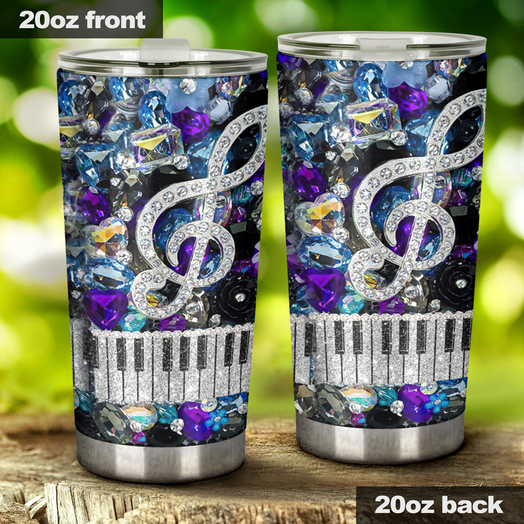 Music Lovers Rhinestone Pattern Print Piano Tumbler 0622