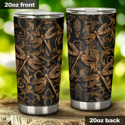 Dragonfly Tumbler With Faux Wood Print 0622