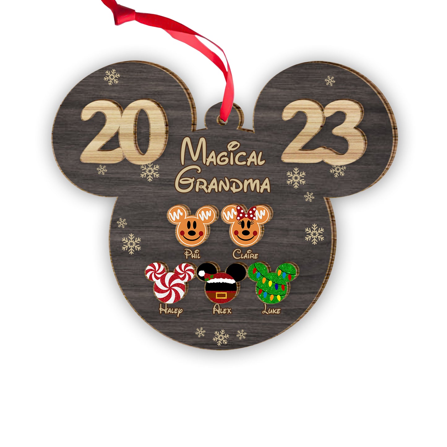 Magical Grandma Mouse Ears - Personalized Grandma 2 Layered Piece Ornament