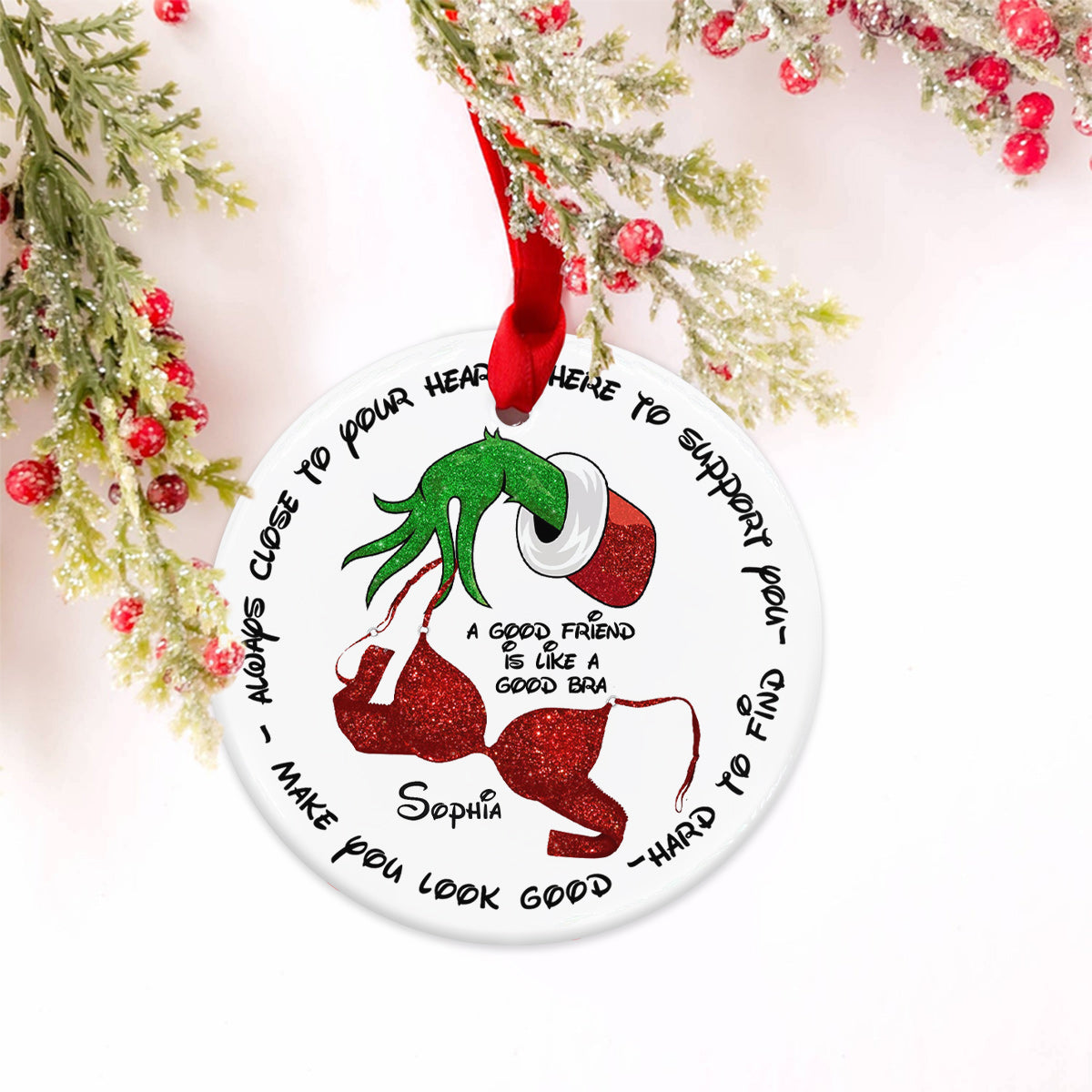 A Good Friend Is Like A Good Bra - Personalized Bestie Ceramic Circle Ornament