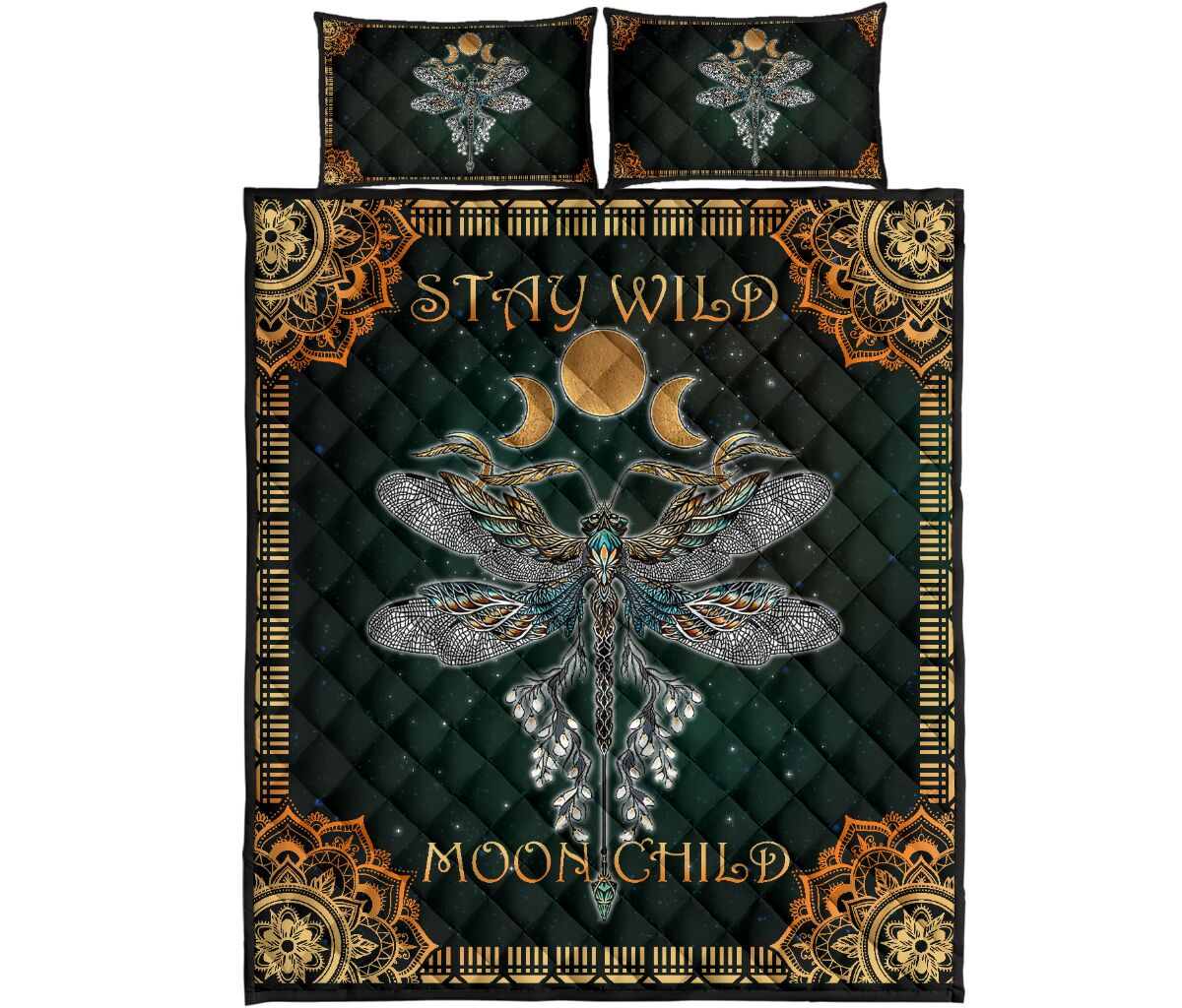 Stay Wild Moon Child Dragonfly  Quilt Set 0622