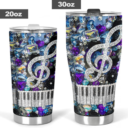 Music Lovers Rhinestone Pattern Print Piano Tumbler 0622