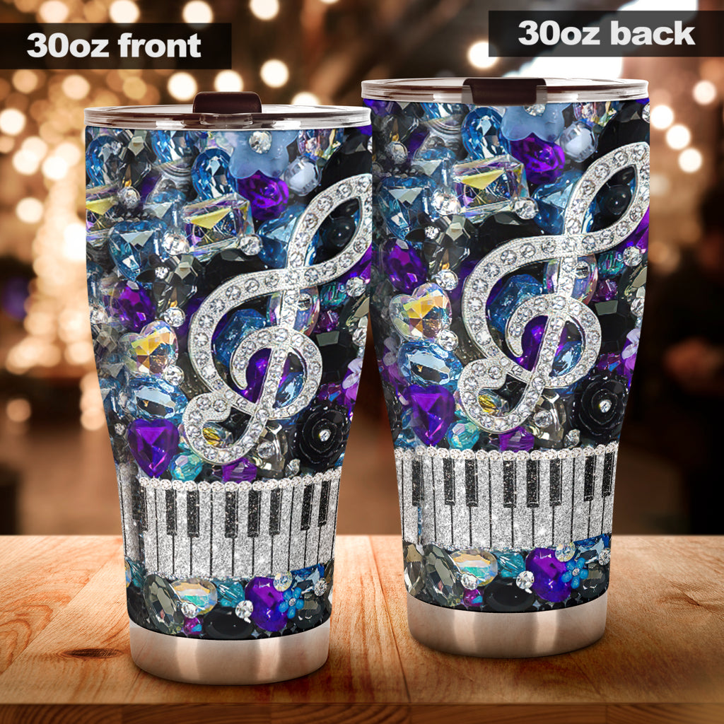 Music Lovers Rhinestone Pattern Print Piano Tumbler 0622