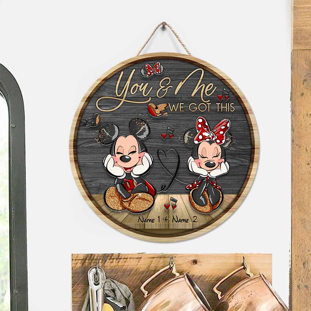 You And Me We Got This Mouse Ears Couple - Personalized Round Wood Sign With 3D Pattern Print