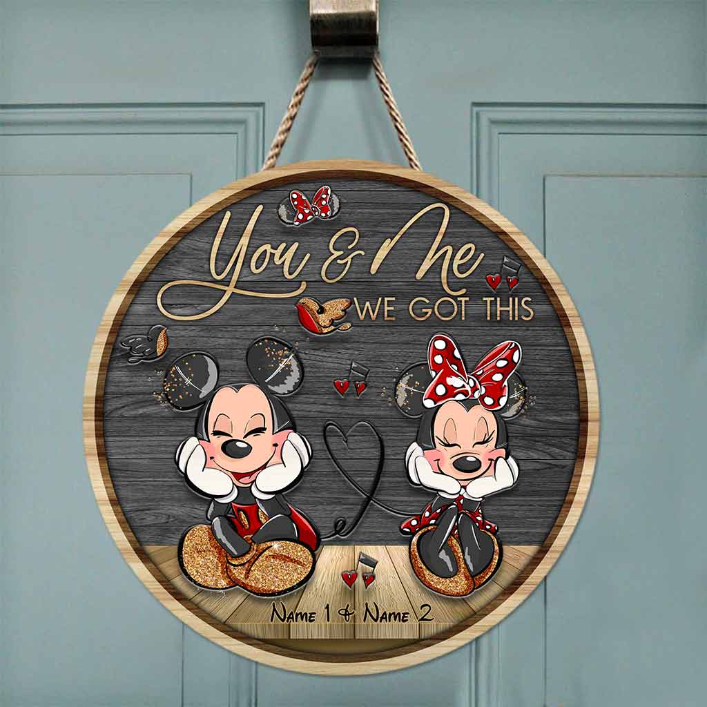 You And Me We Got This Mouse Ears Couple - Personalized Round Wood Sign With 3D Pattern Print