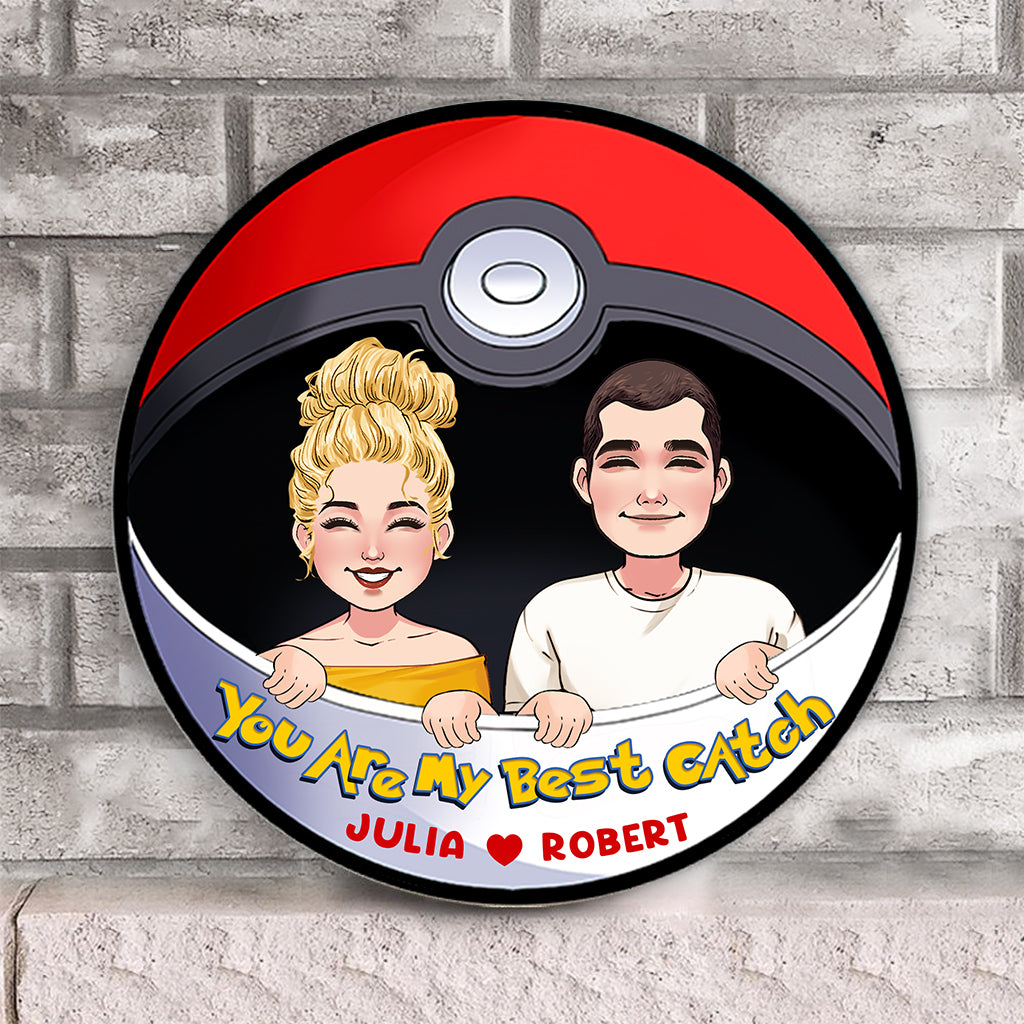 My Best Catch - Personalized Monster Trainer Round Wood Sign