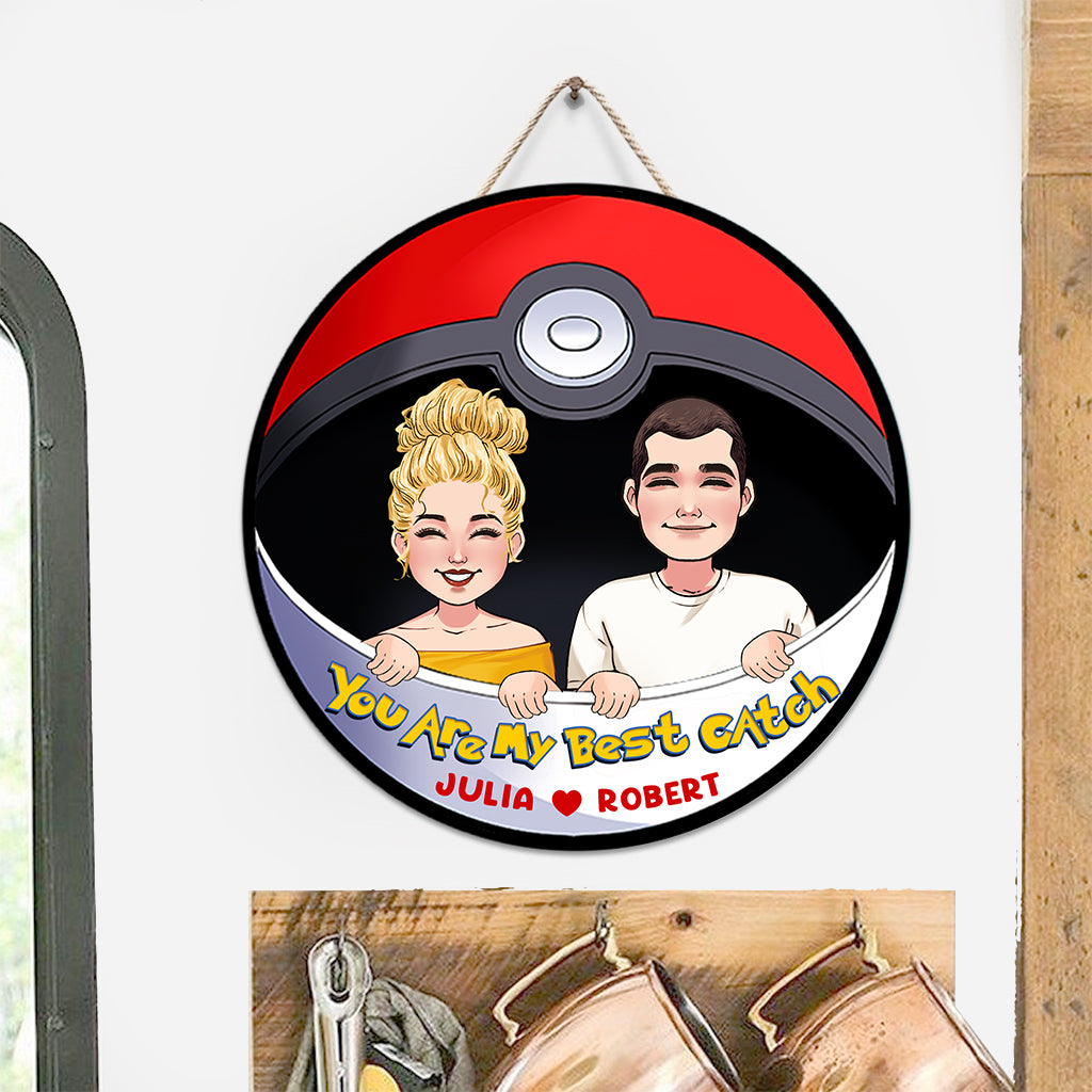 My Best Catch - Personalized Monster Trainer Round Wood Sign