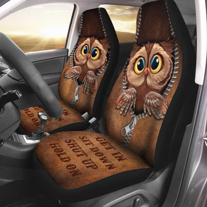 Get In Sit Down Shut Up Hold On - Owl Seat Covers With Leather Pattern Print