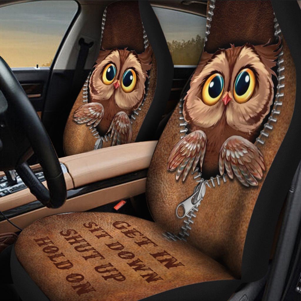 Get In Sit Down Shut Up Hold On - Owl Seat Covers With Leather Pattern Print