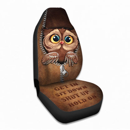 Get In Sit Down Shut Up Hold On - Owl Seat Covers With Leather Pattern Print