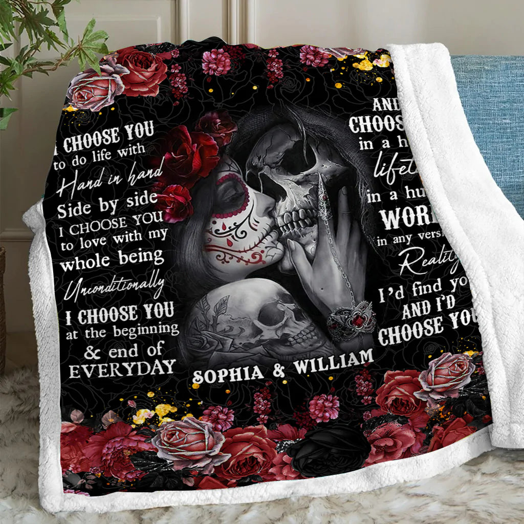 I Choose You - Personalized Couple Skull Blanket