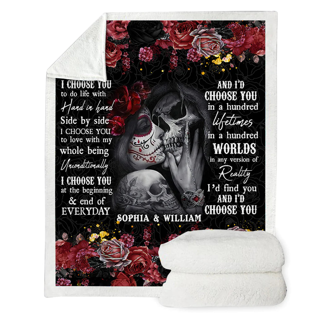 I Choose You - Personalized Couple Skull Blanket