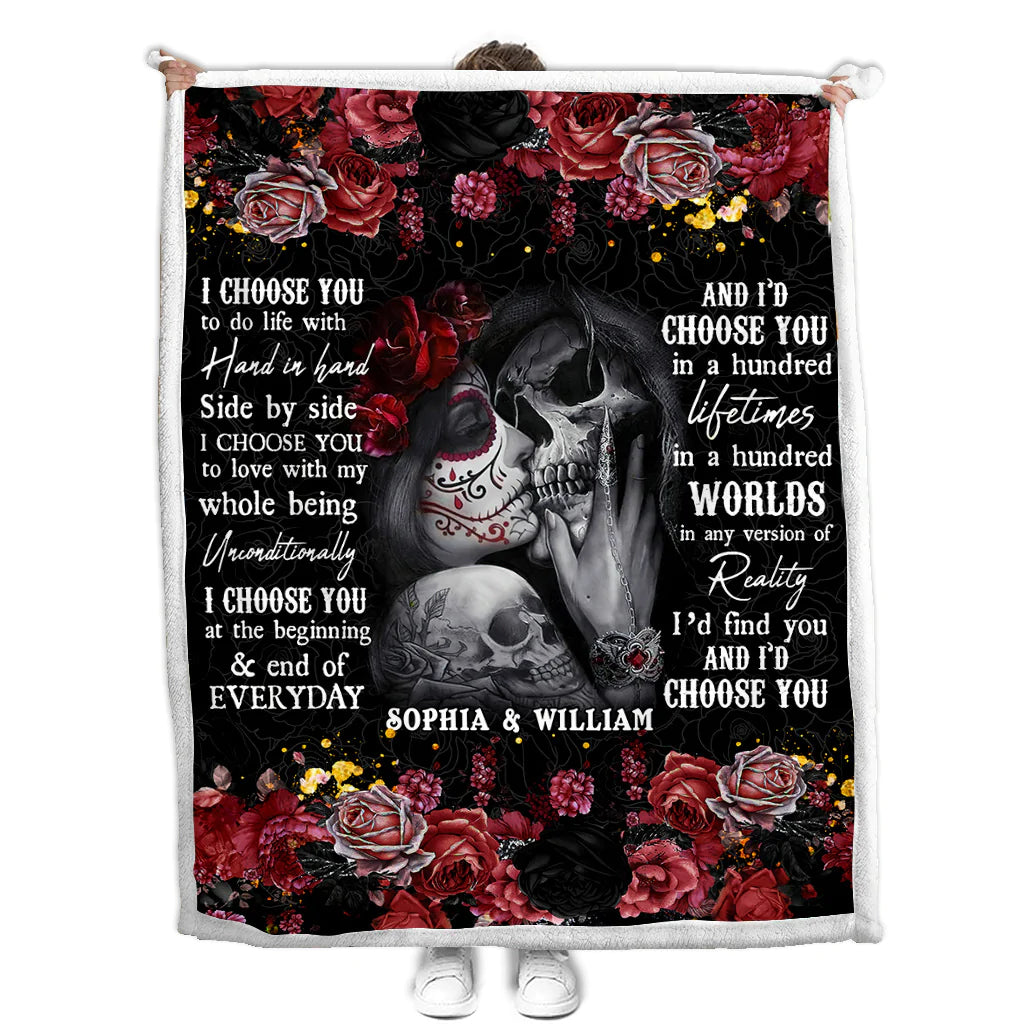 I Choose You - Personalized Couple Skull Blanket