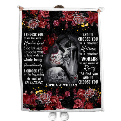 I Choose You - Personalized Couple Skull Blanket