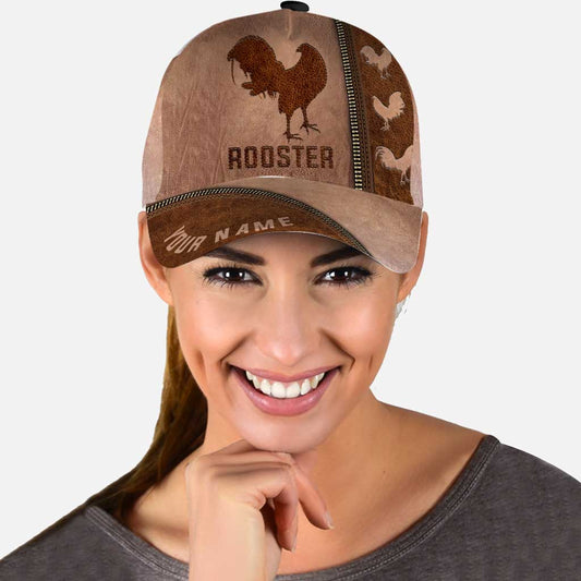 Rooster Personalized Leather Pattern Print Cap With Printed Vent Holes