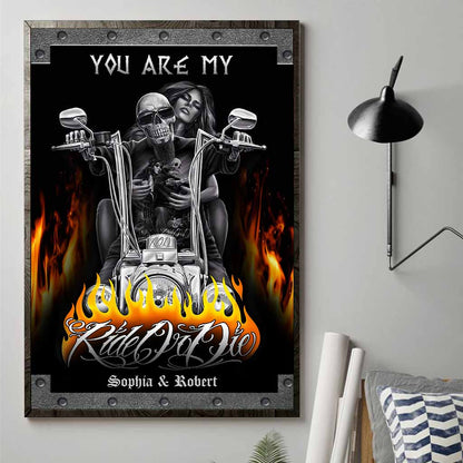 You Are My Ride Or Die Motorcycle Couple - Personalized Biker Poster With Metal Pattern Print