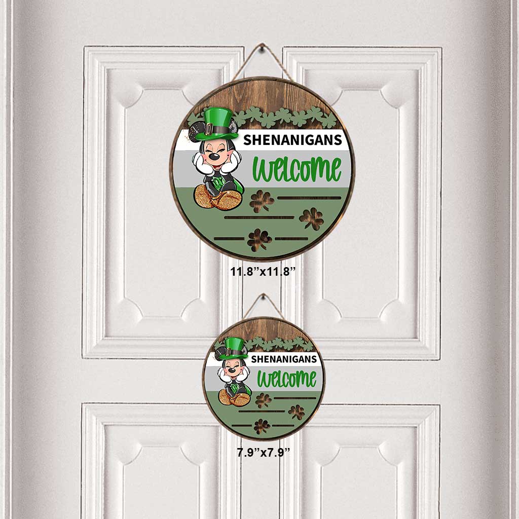 Shenanigans - St. Patrick‘s Day Mouse Round Wood Sign