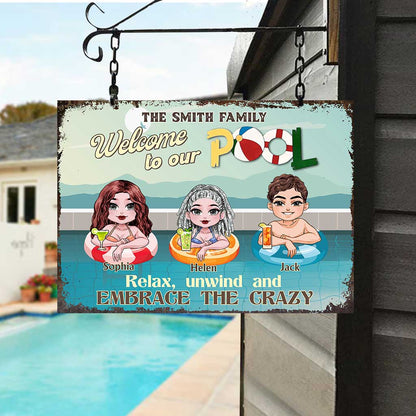 Family Pool Sign - Personalized Backyard Rectangle Metal Sign