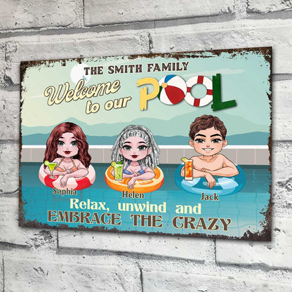 Family Pool Sign - Personalized Backyard Rectangle Metal Sign