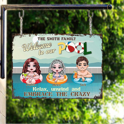 Family Pool Sign - Personalized Backyard Rectangle Metal Sign