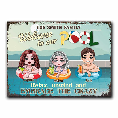 Family Pool Sign - Personalized Backyard Rectangle Metal Sign