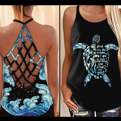 Blue Waves - Turtle Cross Tank Top