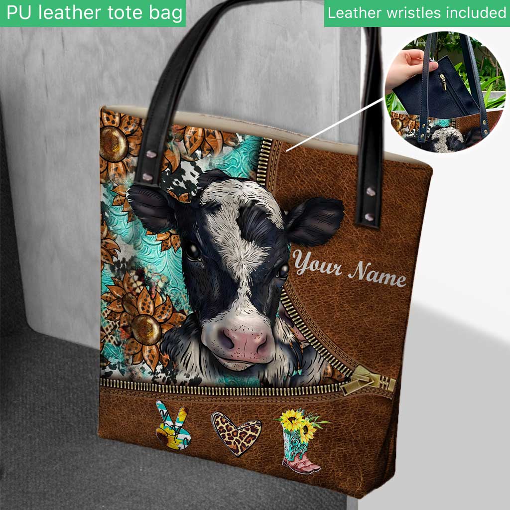 Cowhide Sunflower - Personalized Cow Tote Bag