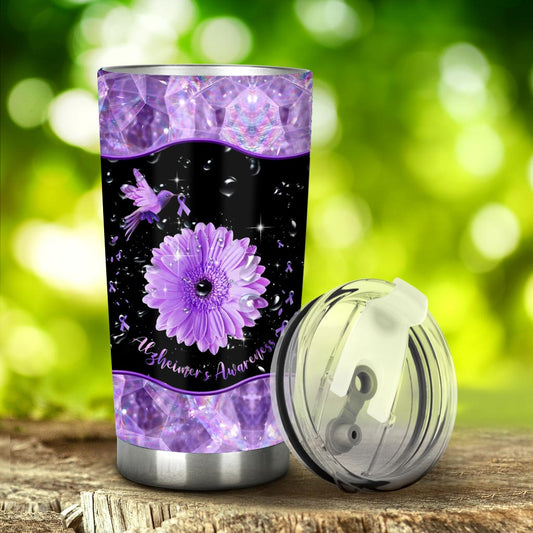 Alzheimer Awareness Flower Bird Inspired Purple Printed Tumbler